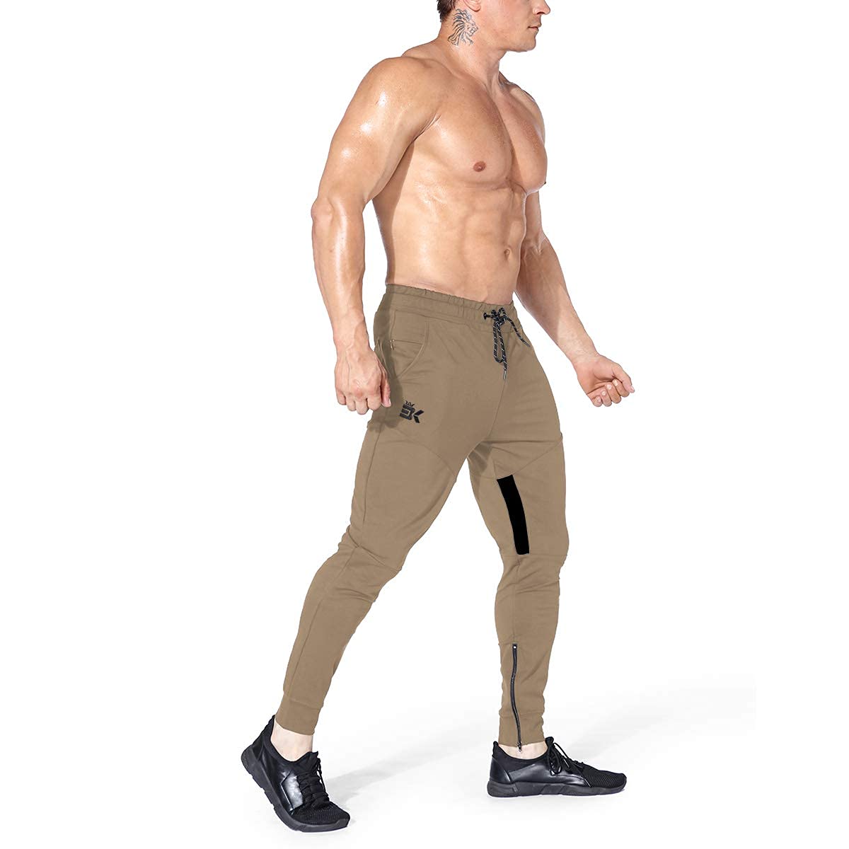 Mens Gym Jogger Pants,Casual Slim Workout Sweatpants with Zipper Pockets