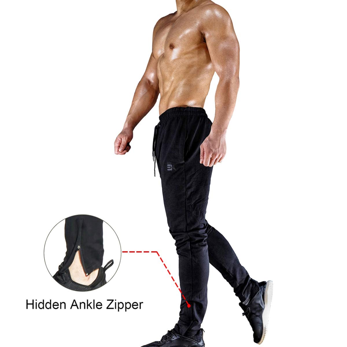 Mens Zip Joggers Pants Casual Gym Workout Track Pants Tapered Sweatpants