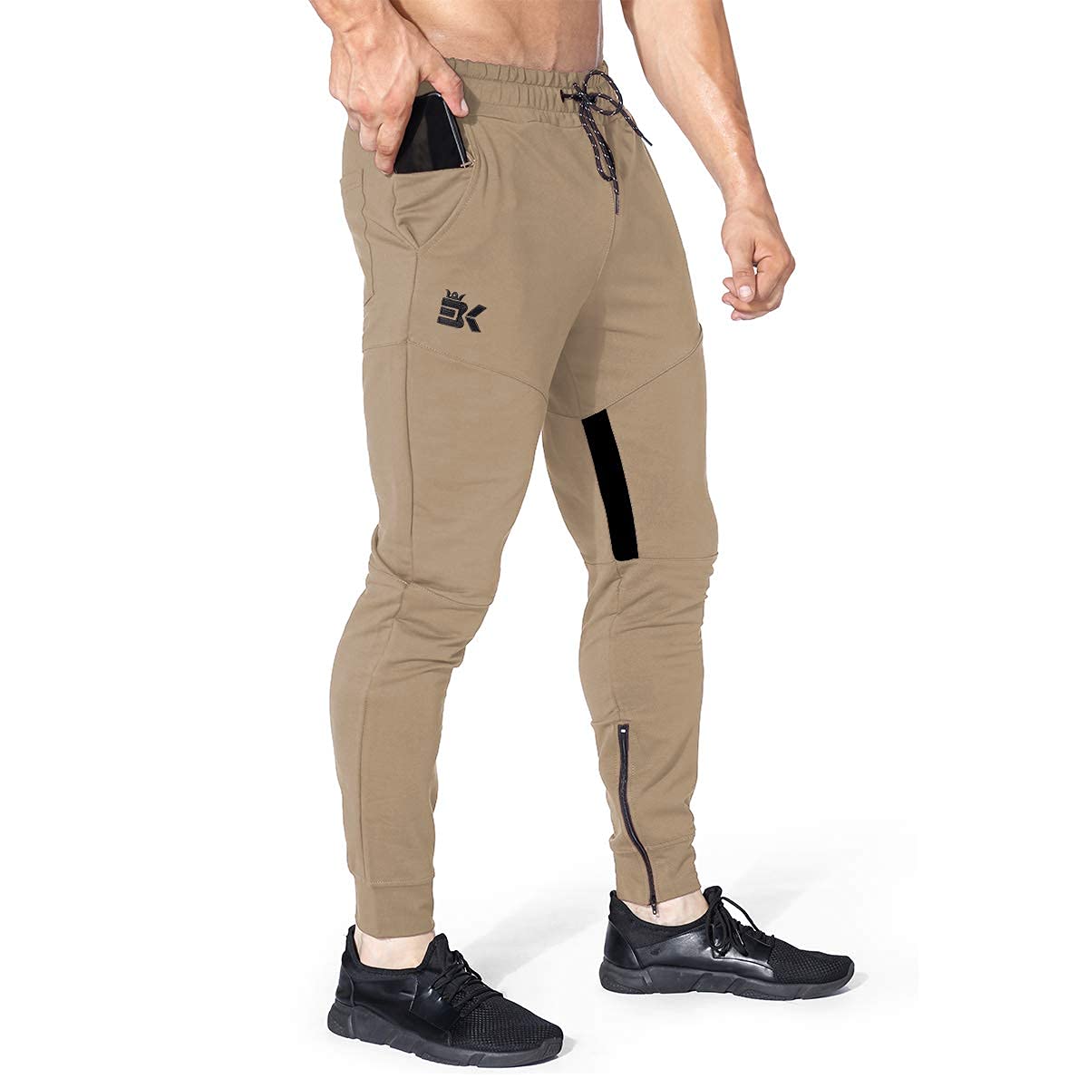 Mens Gym Jogger Pants,Casual Slim Workout Sweatpants with Zipper Pockets