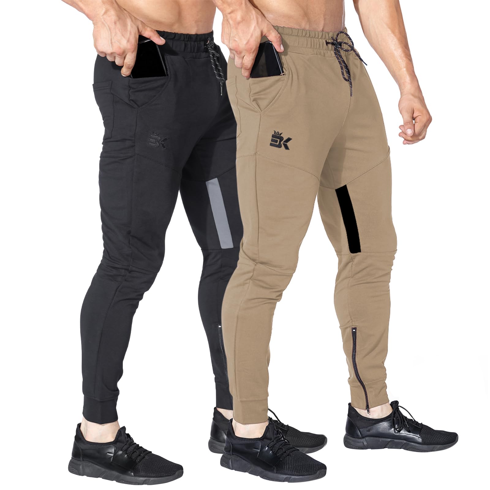 Mens Gym Jogger Pants,Casual Slim Workout Sweatpants with Zipper Pockets