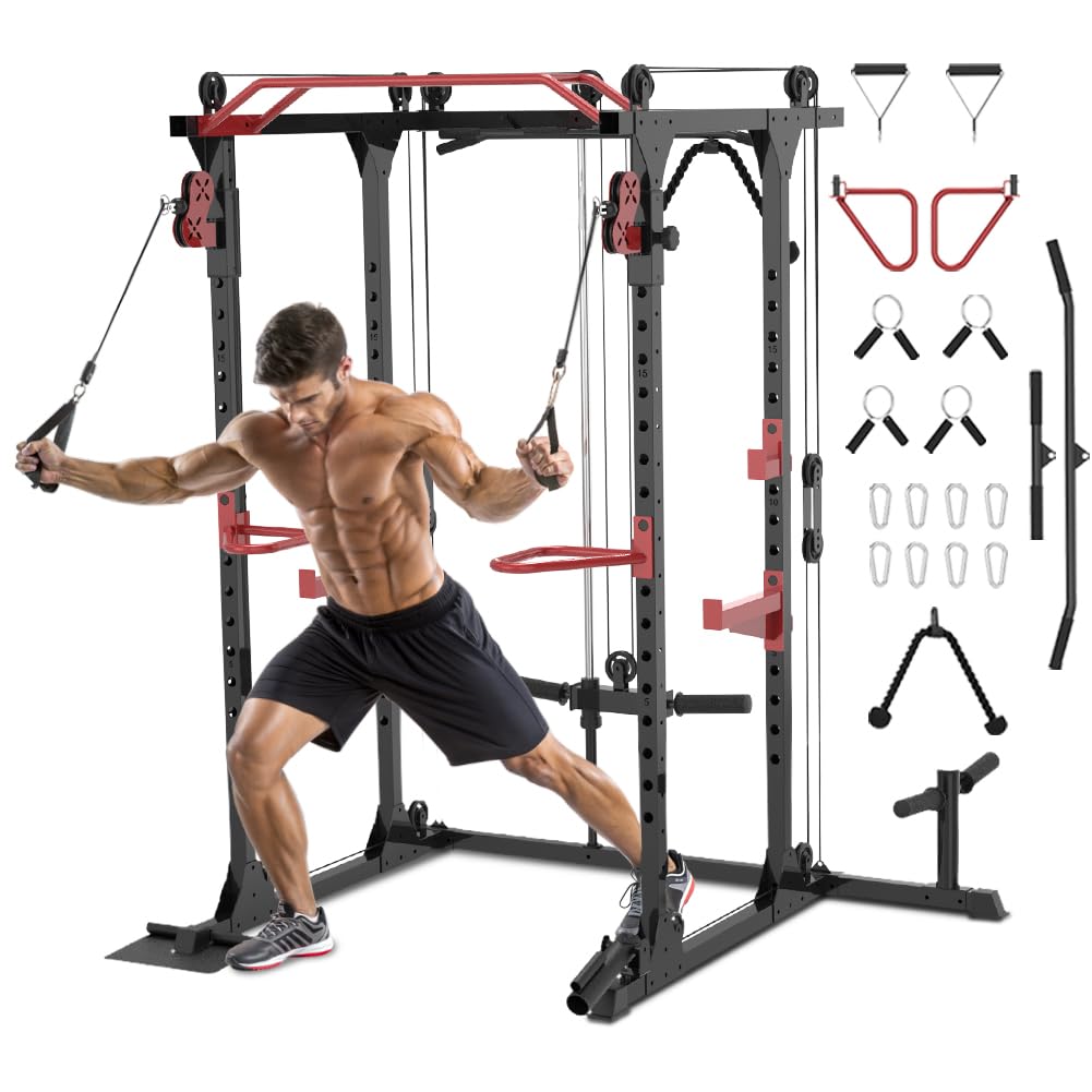 Squat Rack Power Cage with Optional Lat Pulldown & Cable Crossover and Bench Combos