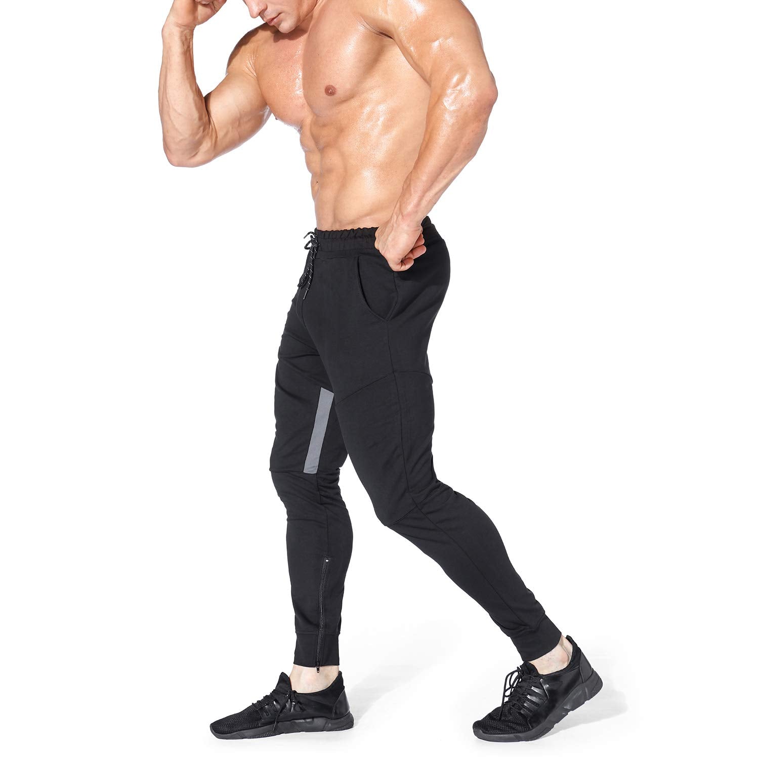 Mens Gym Jogger Pants,Casual Slim Workout Sweatpants with Zipper Pockets