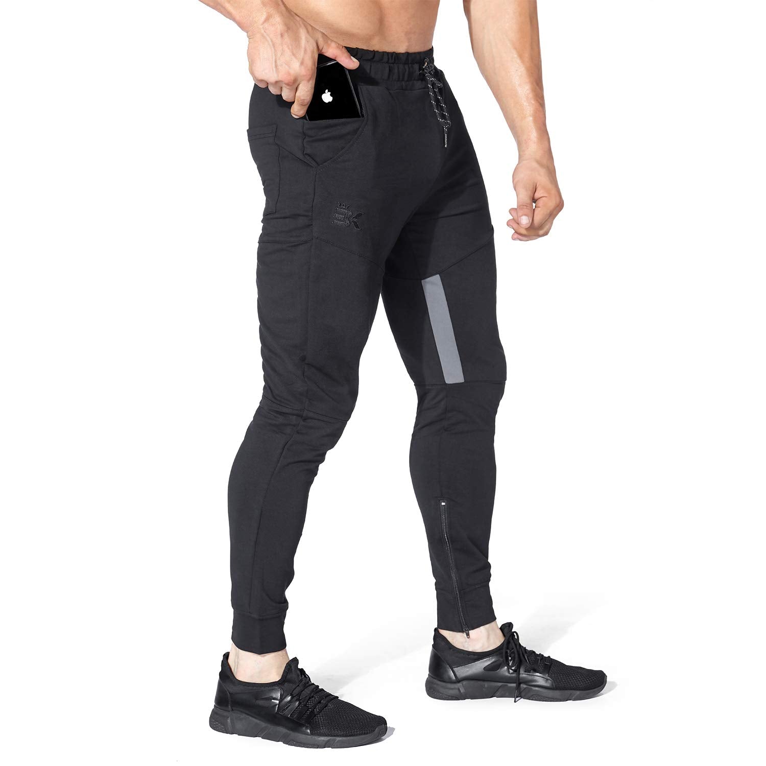 Mens Gym Jogger Pants,Casual Slim Workout Sweatpants with Zipper Pockets