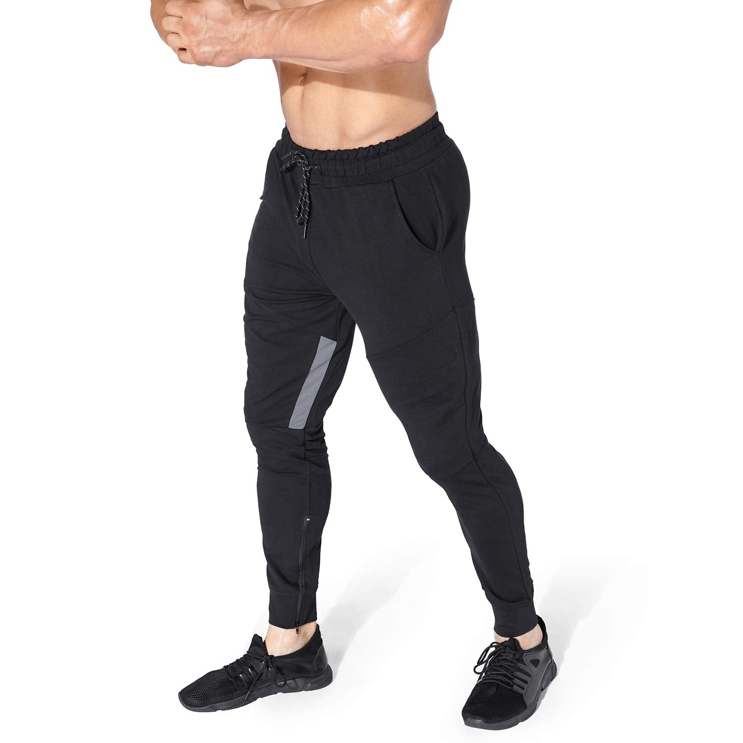 Mens Gym Jogger Pants,Casual Slim Workout Sweatpants with Zipper Pockets