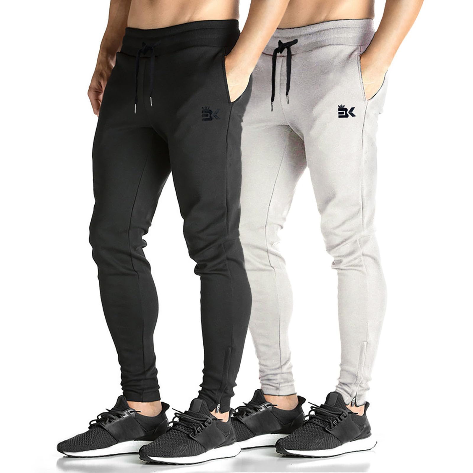 Mens Zip Joggers Pants Casual Gym Workout Track Pants Tapered Sweatpants