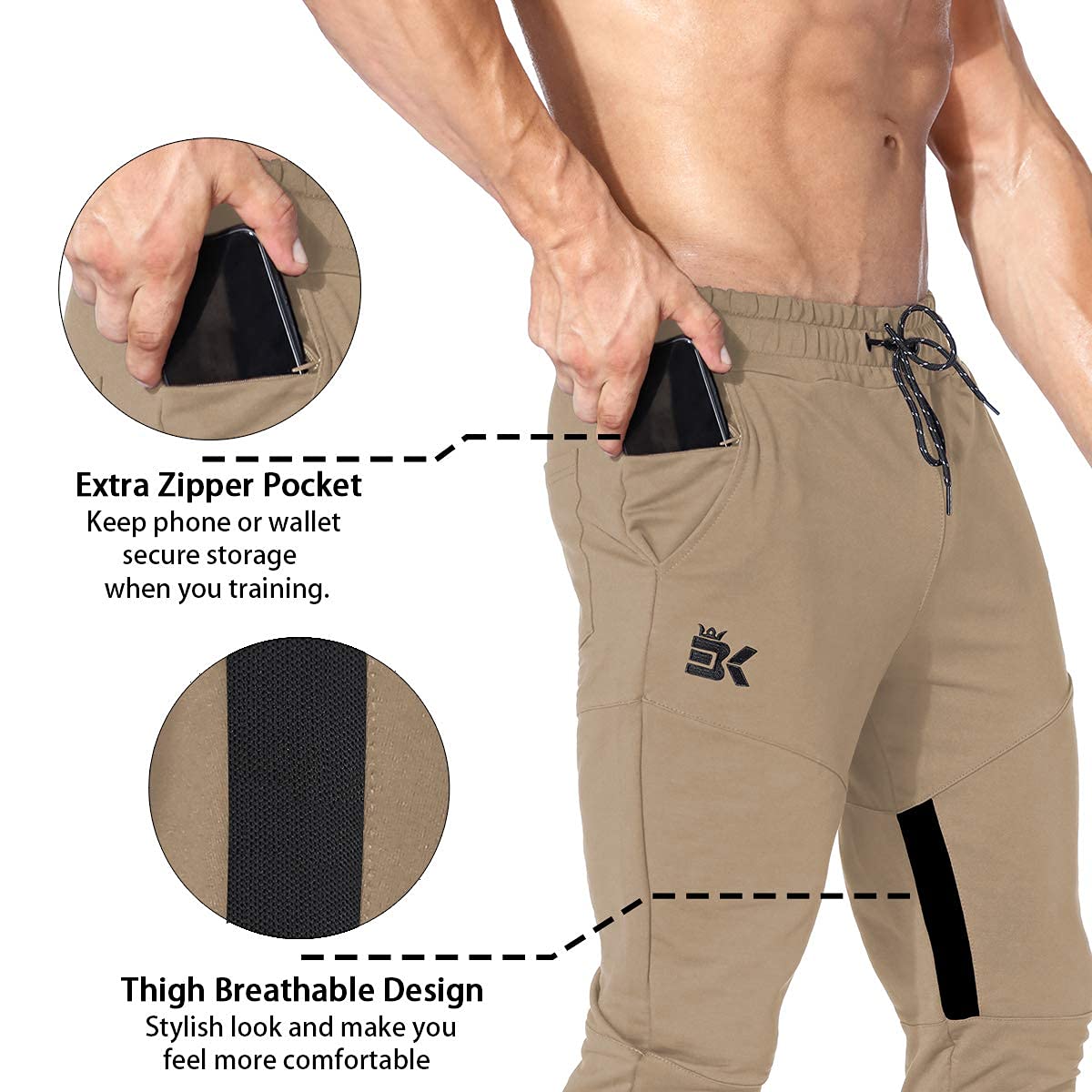 Mens Gym Jogger Pants,Casual Slim Workout Sweatpants with Zipper Pockets