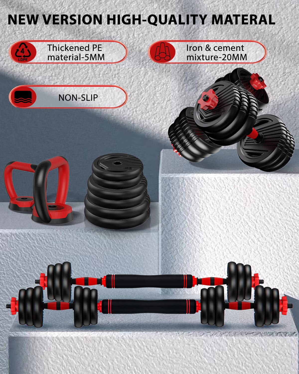 Adjustable Dumbbell,10/20/35/45/70/90/110lbs Free Weight Set with Connector,4 in1 Dumbbell