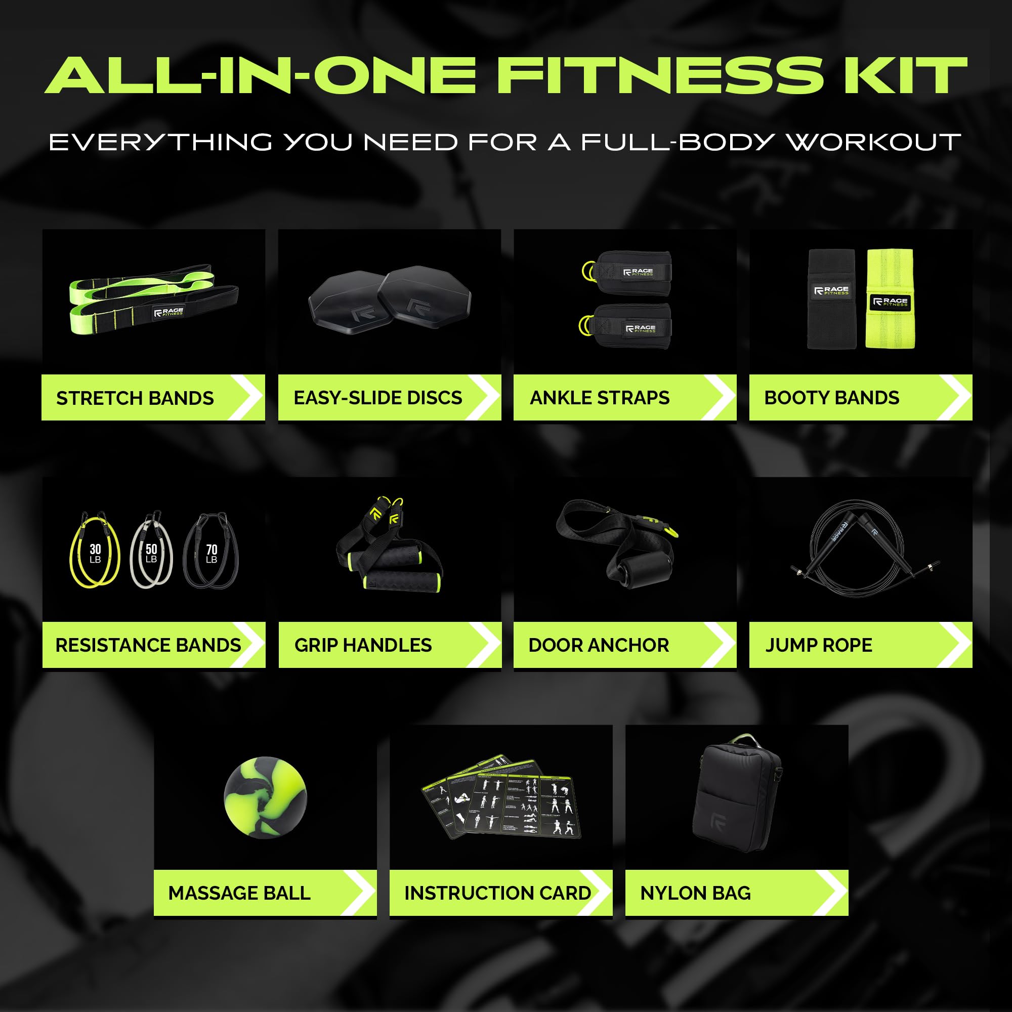 Ex Kit Home Gym Equipment with Carry Bag - 10Pcs Resistance Bands Kit with Handles