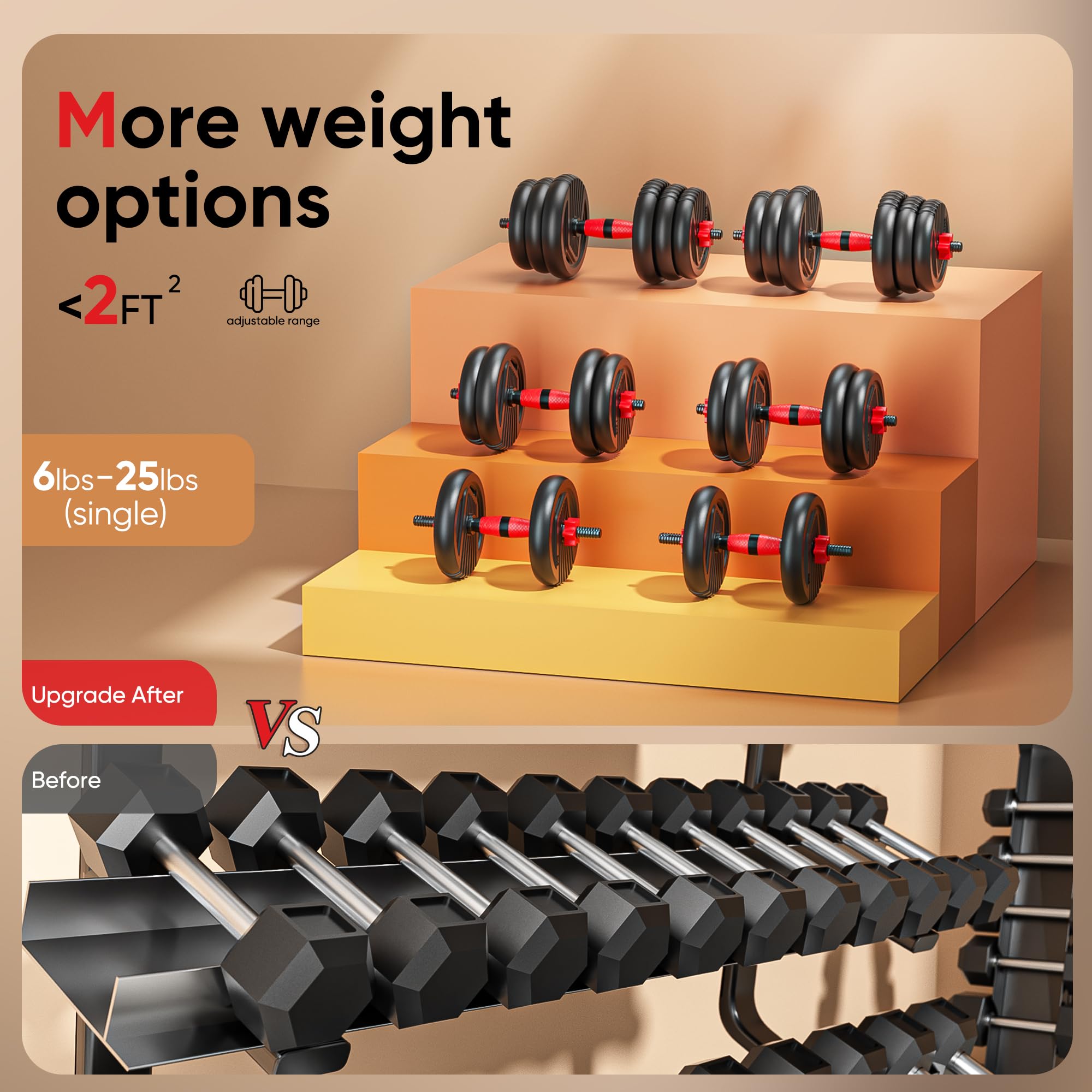 Adjustable Dumbbell,10/20/35/45/70/90/110lbs Free Weight Set with Connector,4 in1 Dumbbell