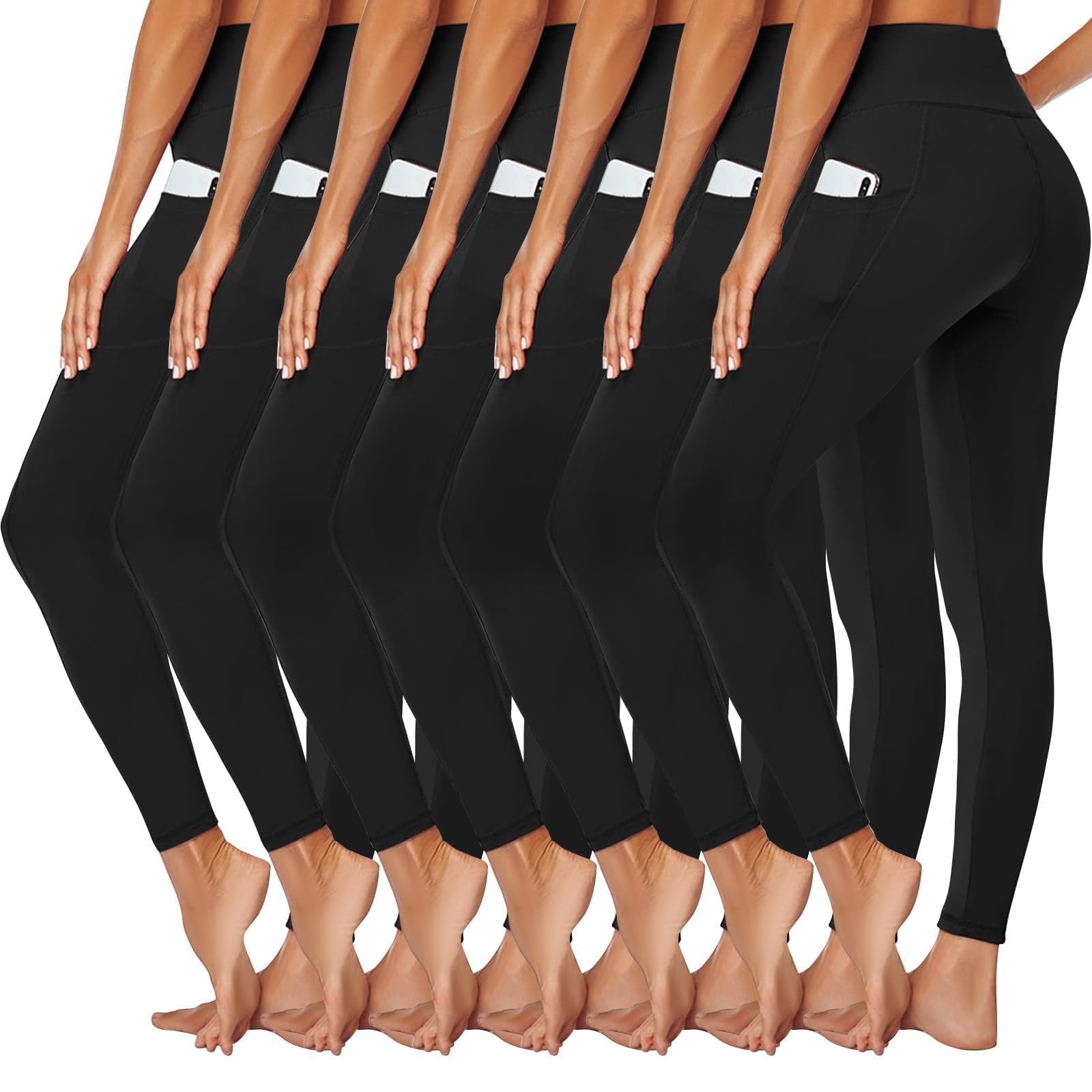 7 Pack Leggings for Women - High Waisted Tummy Control Soft Yoga Pants for Workout Running