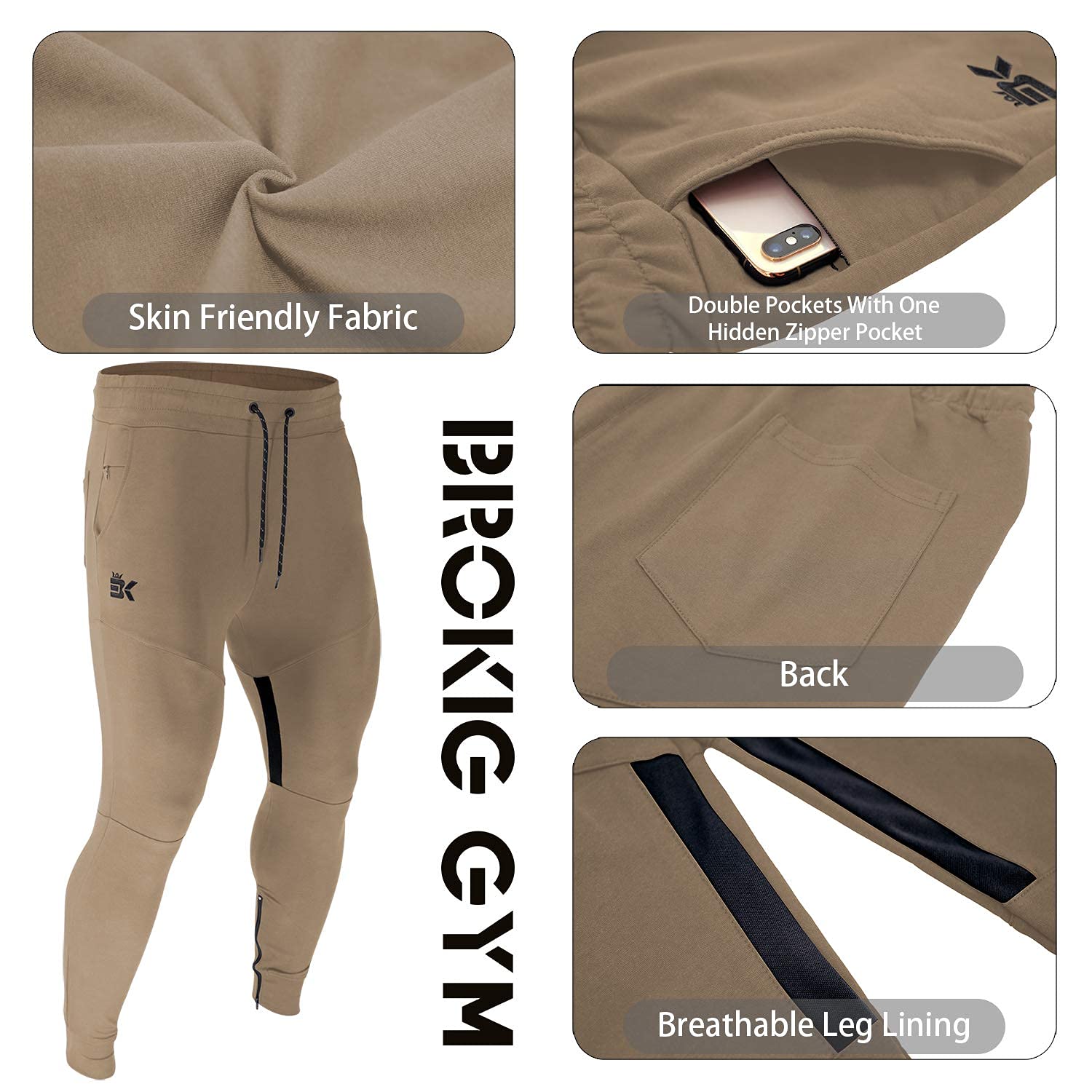 Mens Gym Jogger Pants,Casual Slim Workout Sweatpants with Zipper Pockets