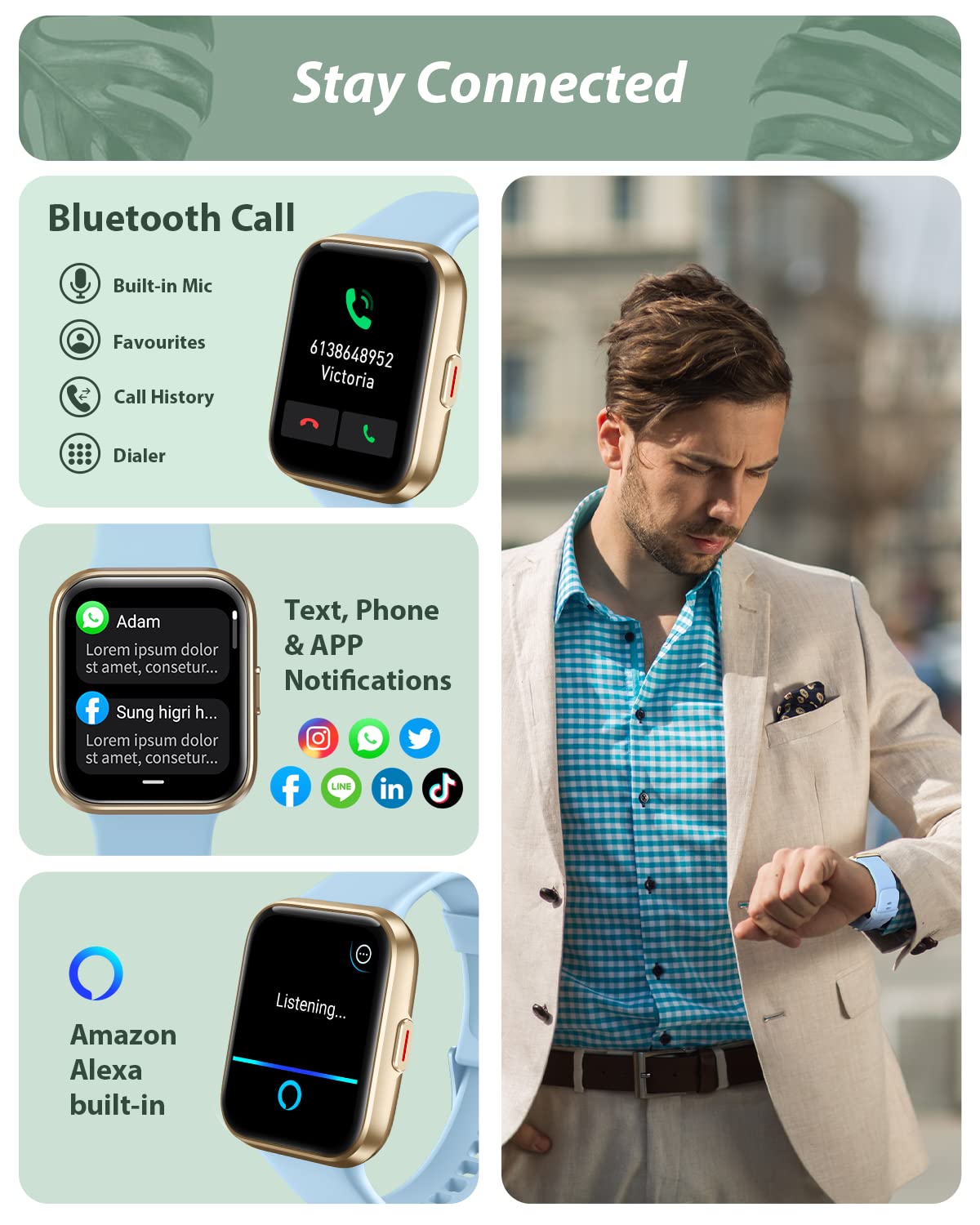 Smart Watch for Women Android & iPhone, Alexa Built-in, 1.8" Touch Screen Fitness Tracker