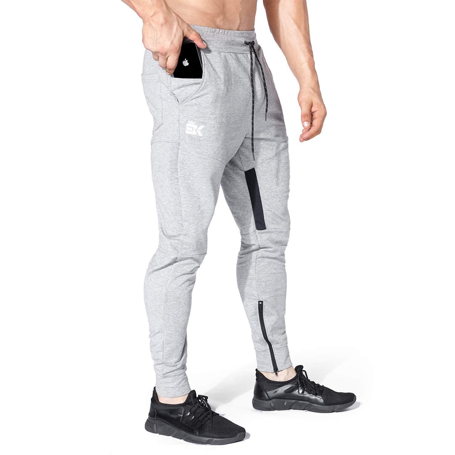 Mens Gym Jogger Pants,Casual Slim Workout Sweatpants with Zipper Pockets