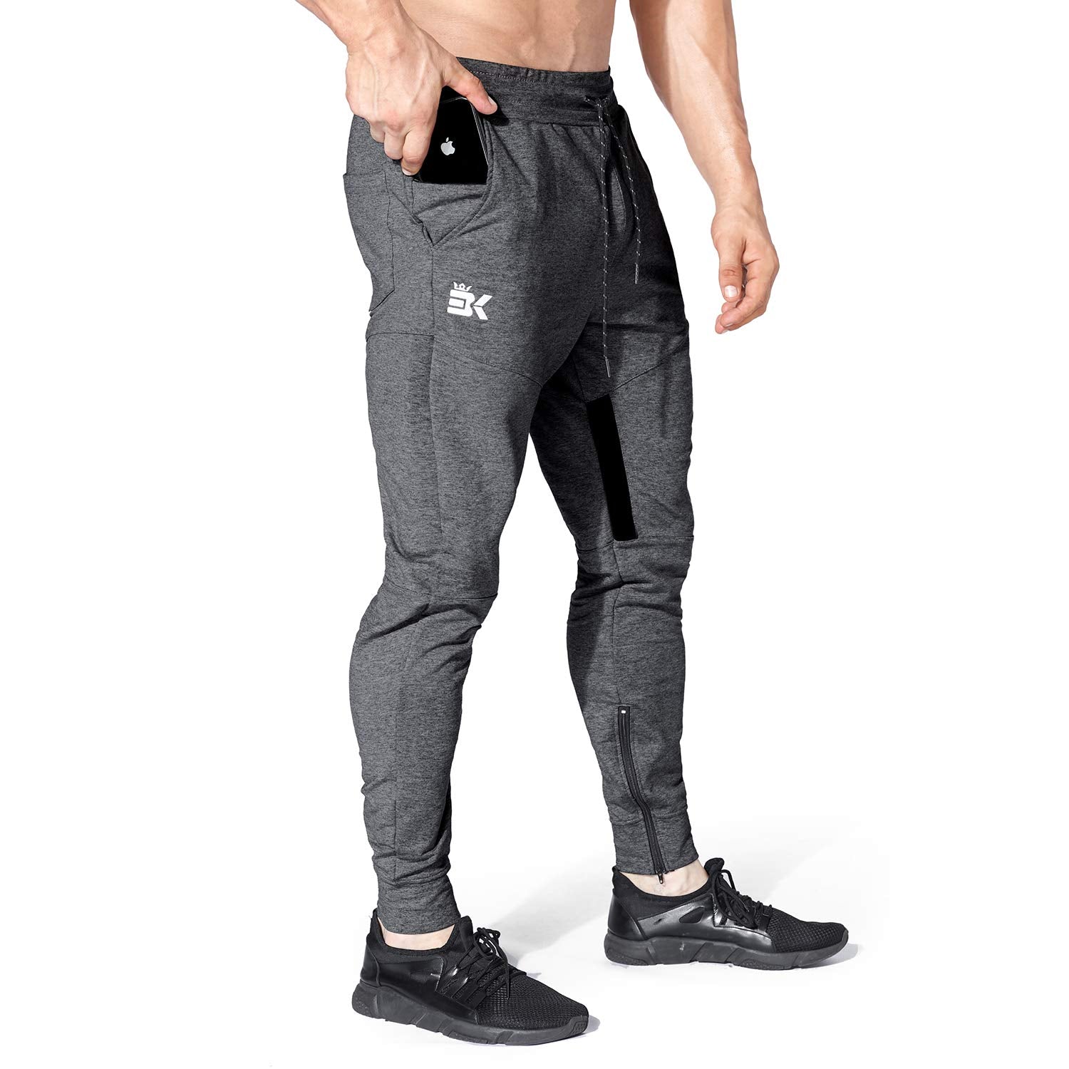 Mens Gym Jogger Pants,Casual Slim Workout Sweatpants with Zipper Pockets