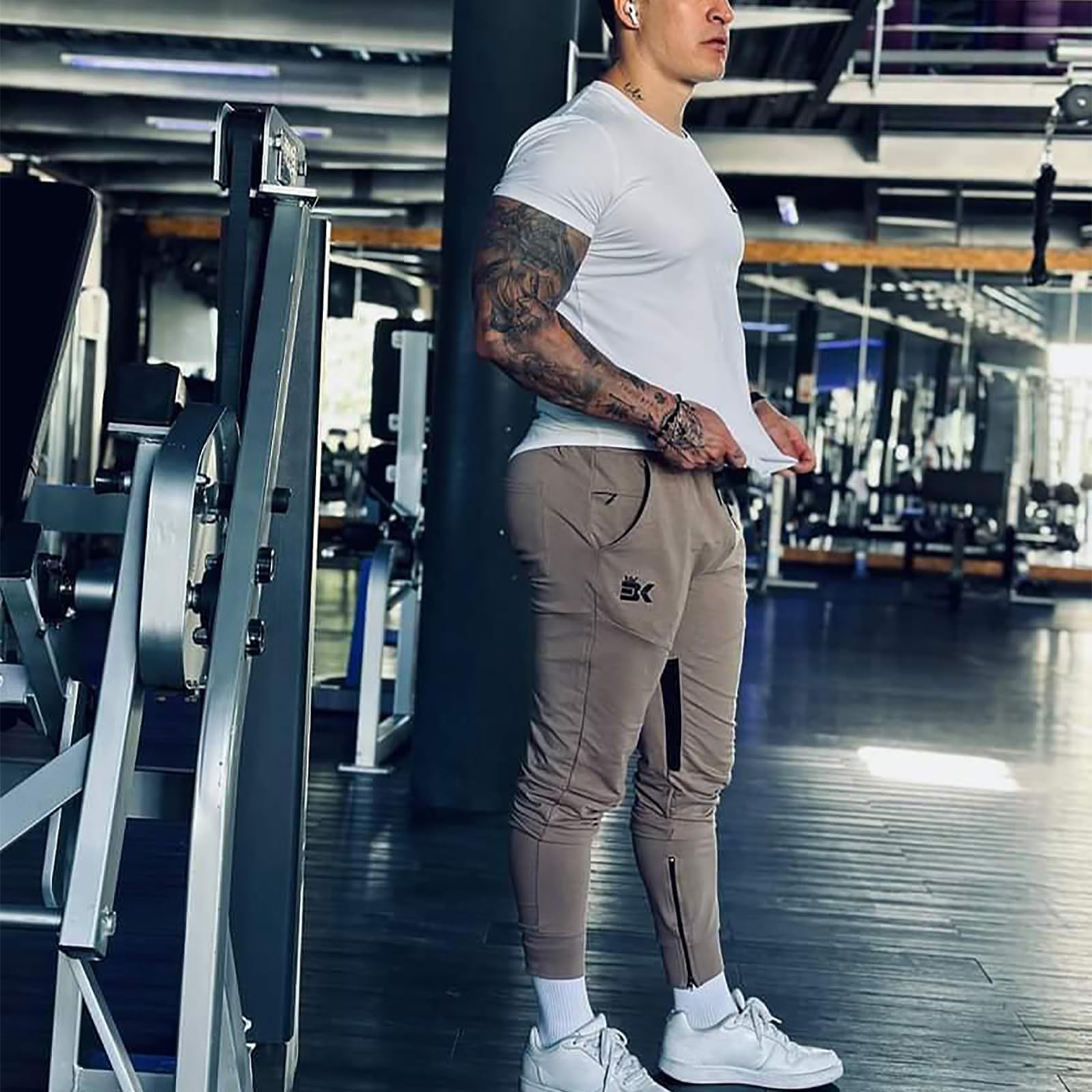 Mens Gym Jogger Pants,Casual Slim Workout Sweatpants with Zipper Pockets