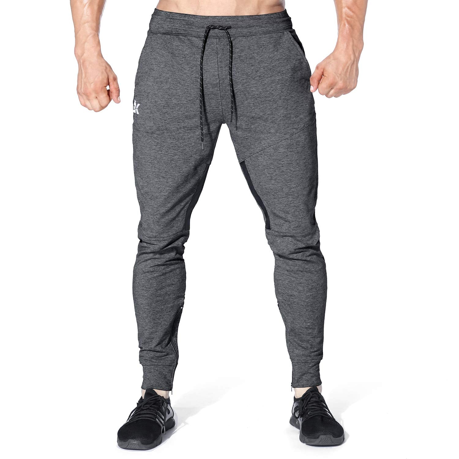 Mens Gym Jogger Pants,Casual Slim Workout Sweatpants with Zipper Pockets
