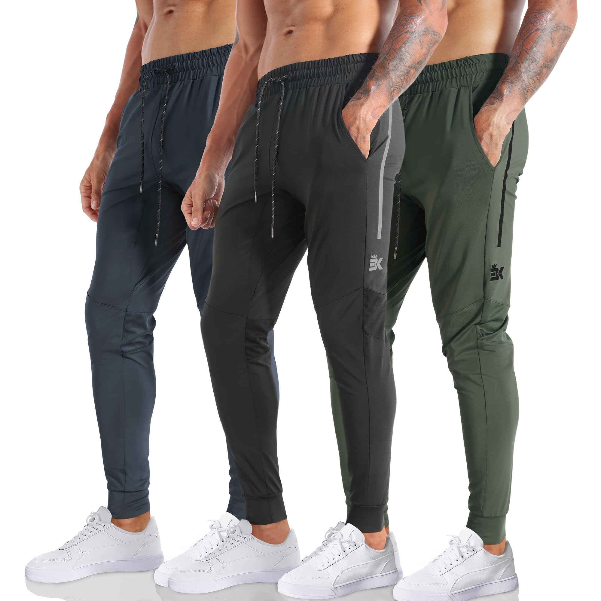 Mens 3 Pack Lightweight Running Gym Jogger Pants, Men's Workout Sweatpants
