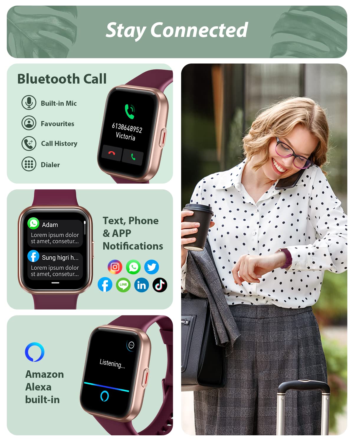 Smart Watch for Women Android & iPhone, Alexa Built-in, 1.8" Touch Screen Fitness Tracker
