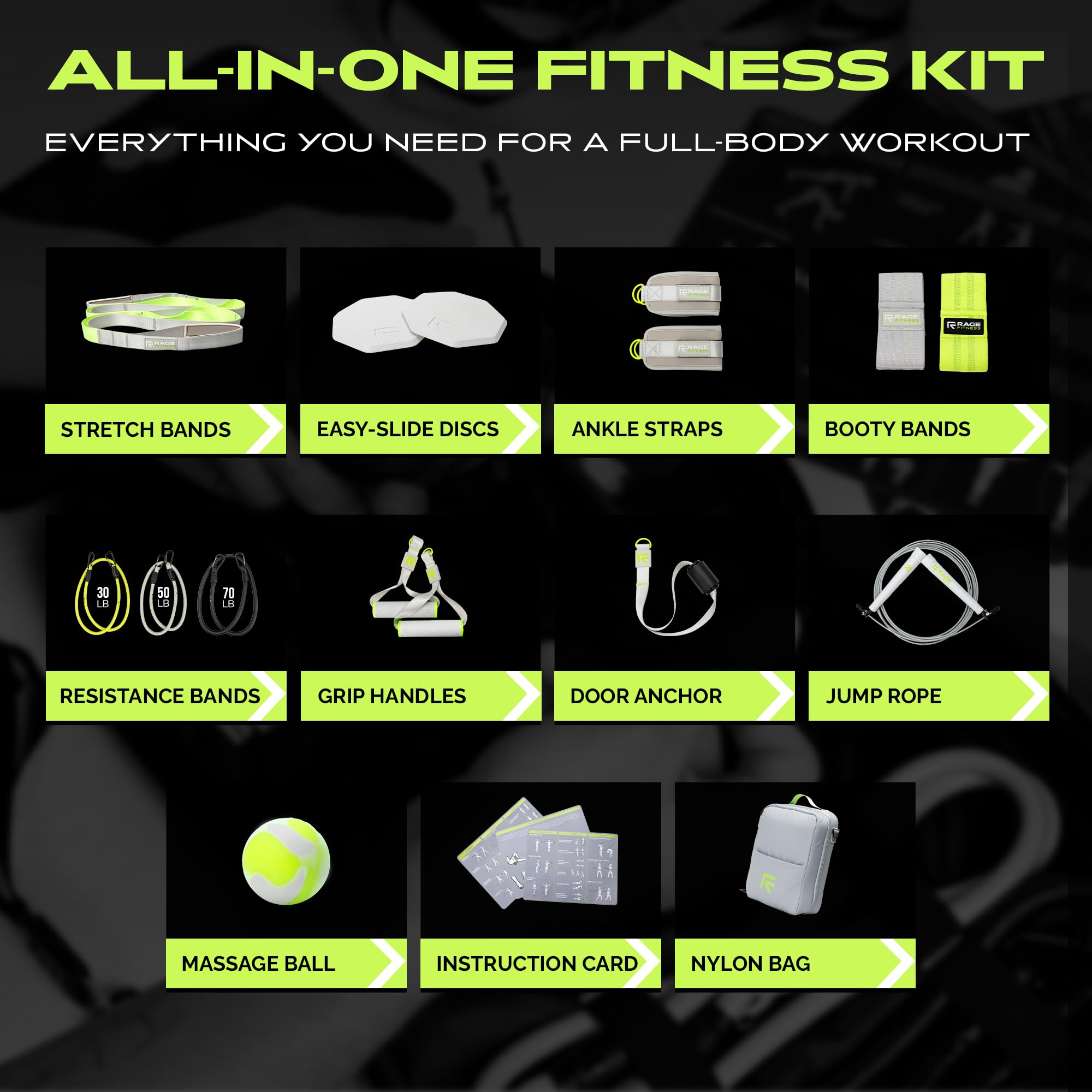 Ex Kit Home Gym Equipment with Carry Bag - 10Pcs Resistance Bands Kit with Handles