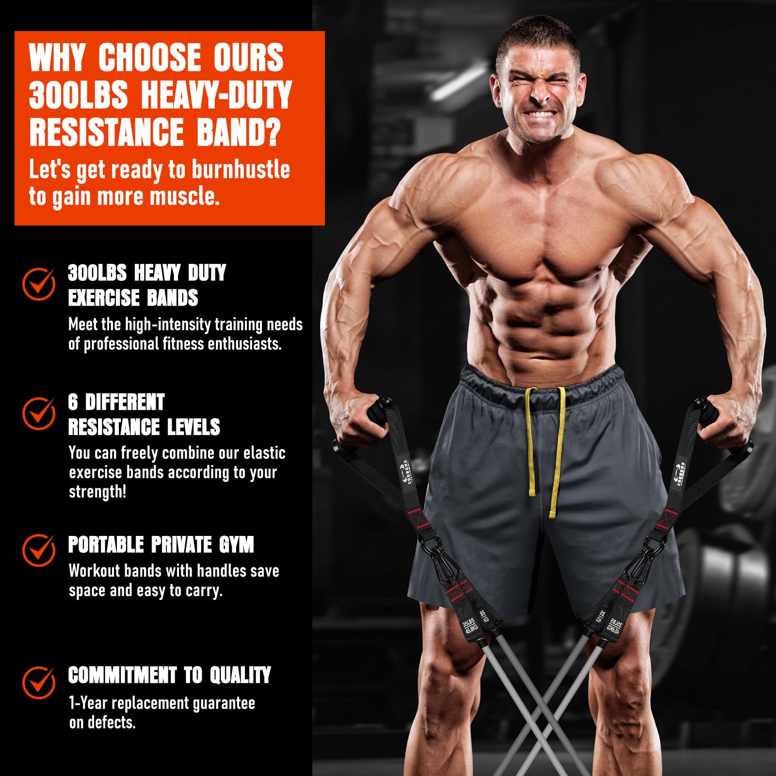 Heavy Resistance Bands for Working Out, 300LBS Exercise Bands with Handles