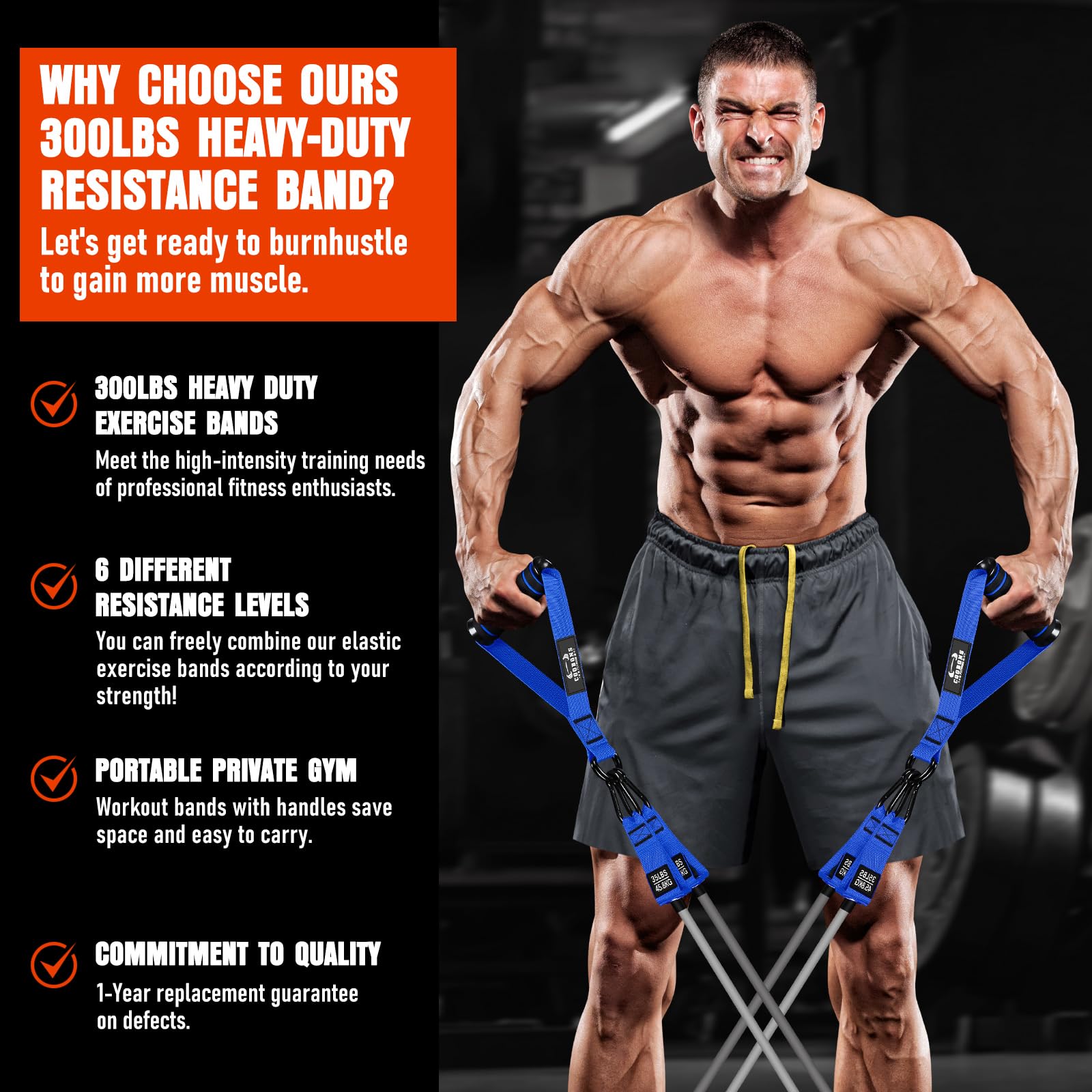 Heavy Resistance Bands for Working Out, 300LBS Exercise Bands with Handles
