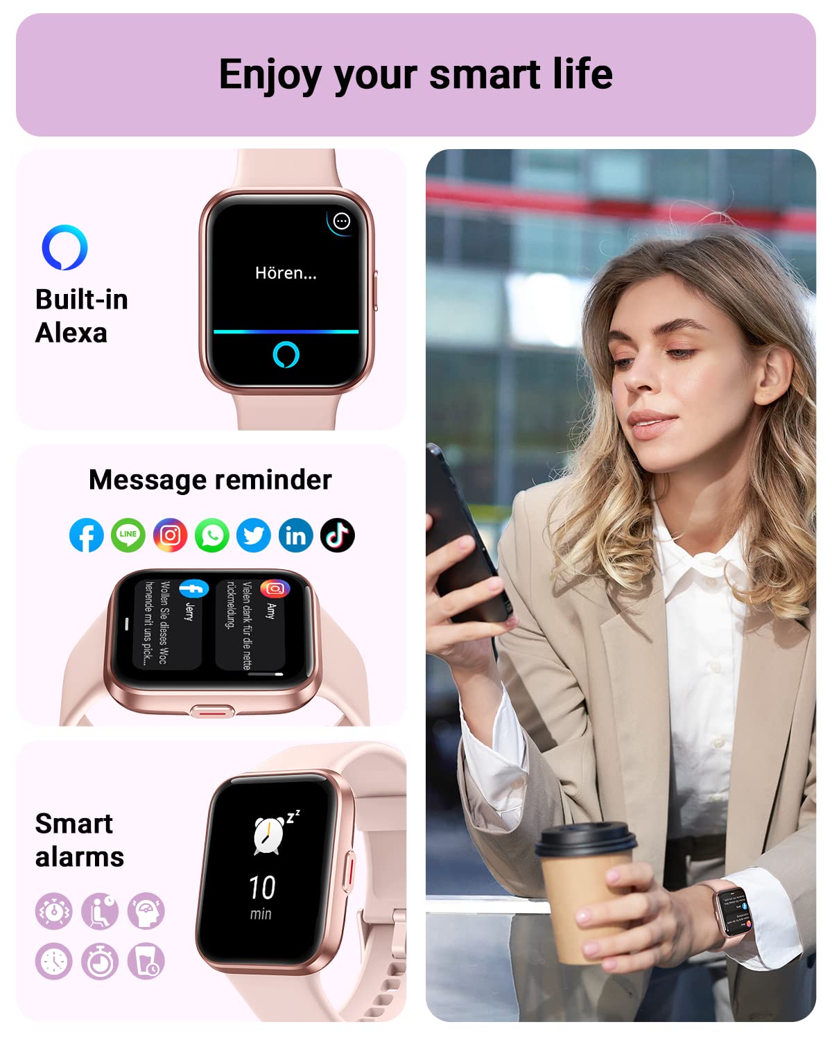 Smart Watch for Women Android & iPhone, Alexa Built-in, 1.8" Touch Screen Fitness Tracker
