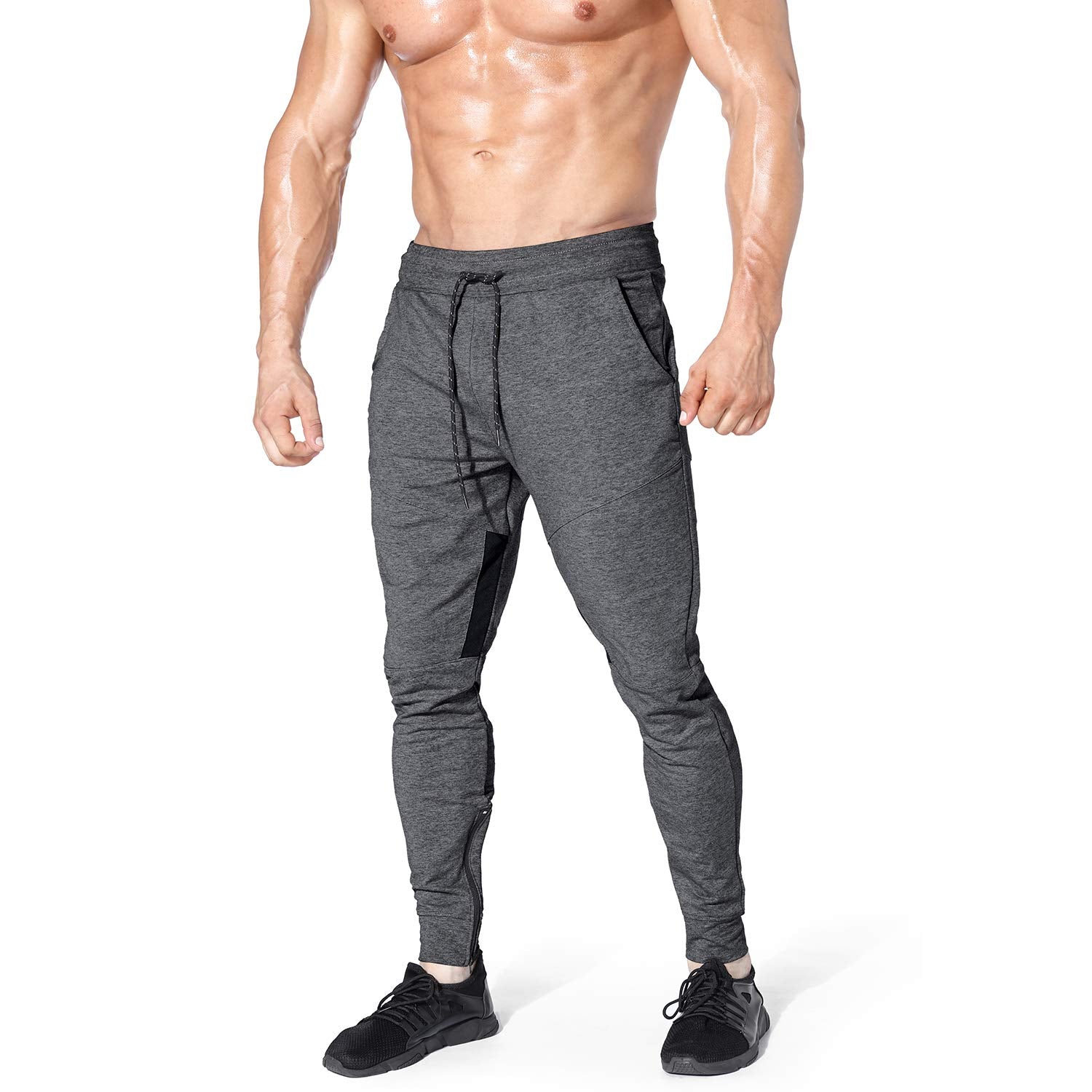 Mens Gym Jogger Pants,Casual Slim Workout Sweatpants with Zipper Pockets