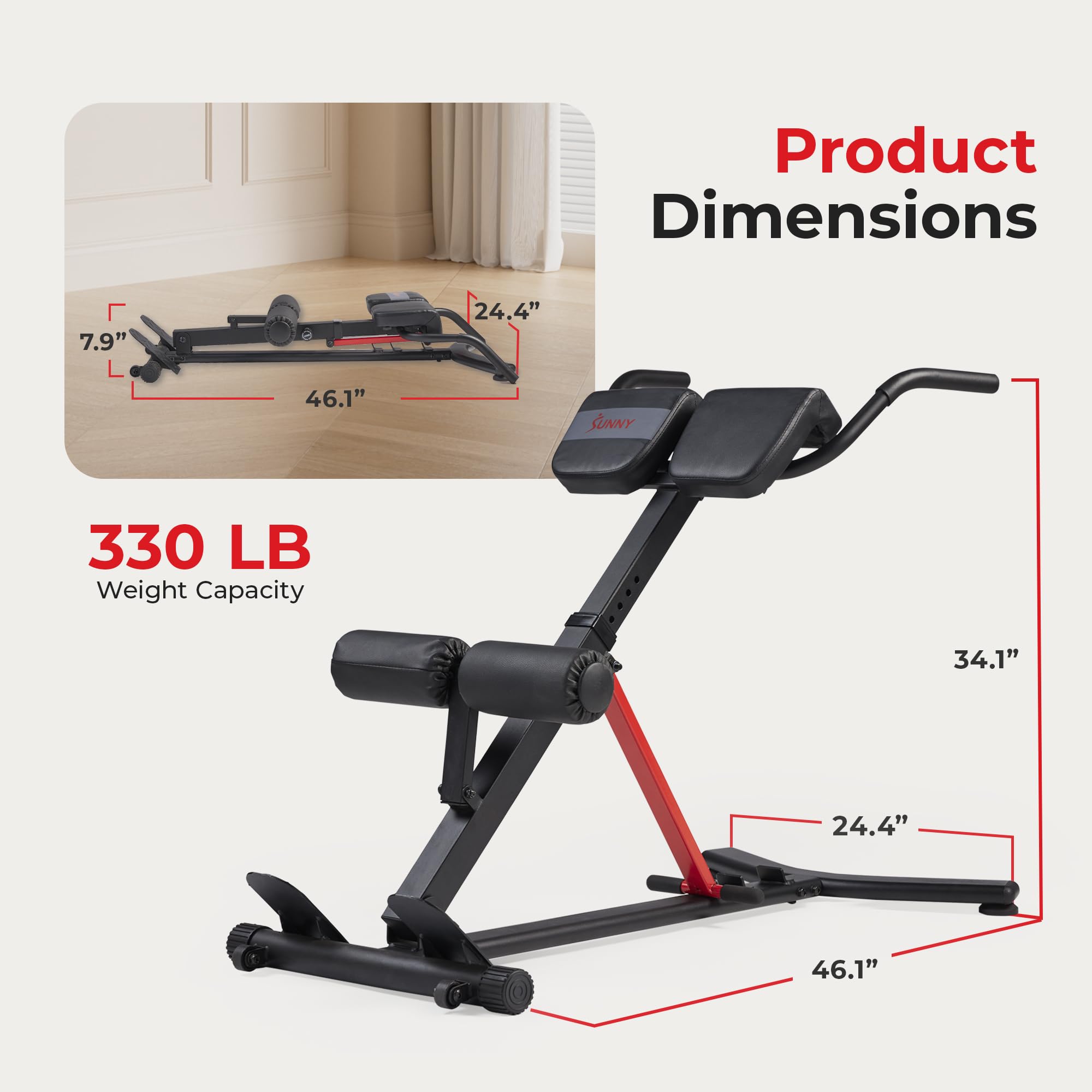45-Degree Hyperextension Roman Chair with Adjustable Height and Back, Glute