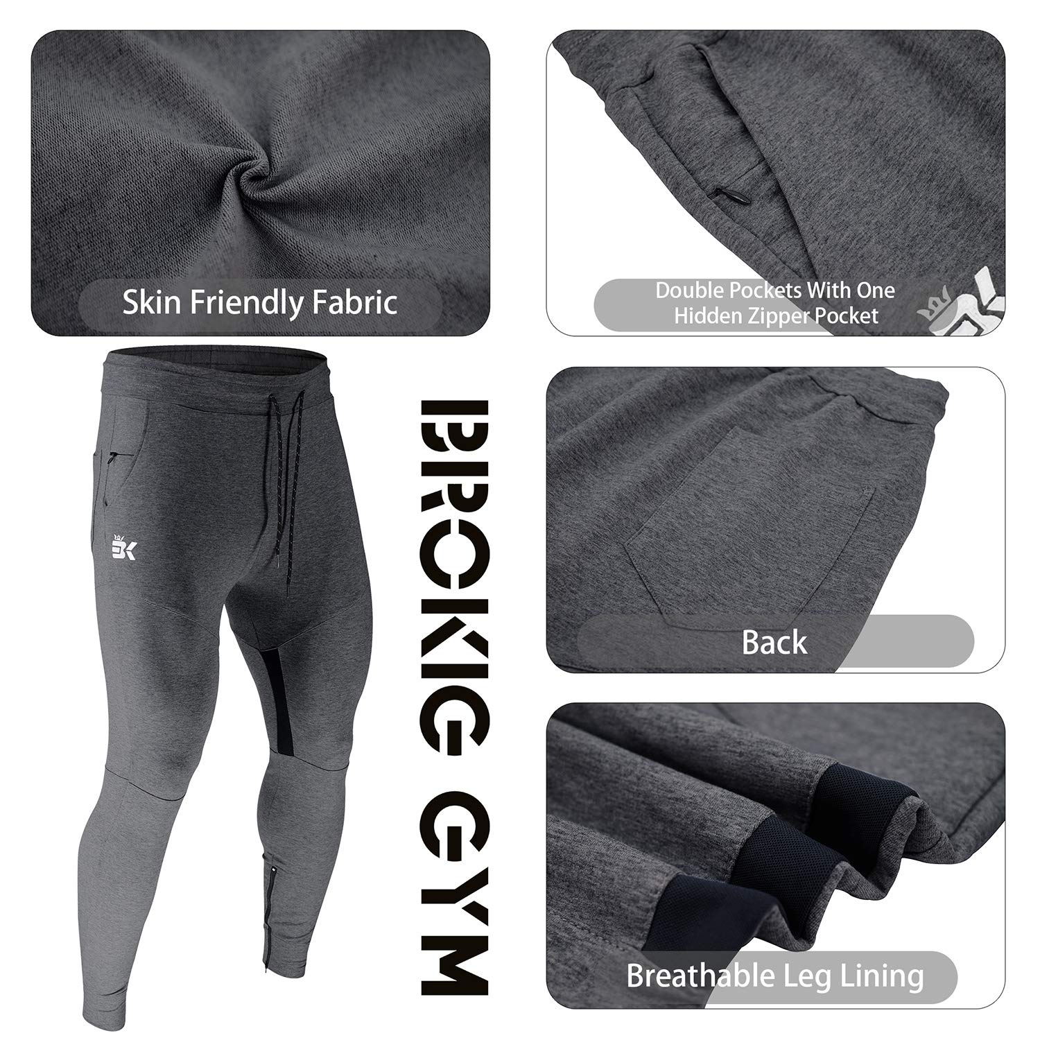 Mens Gym Jogger Pants,Casual Slim Workout Sweatpants with Zipper Pockets