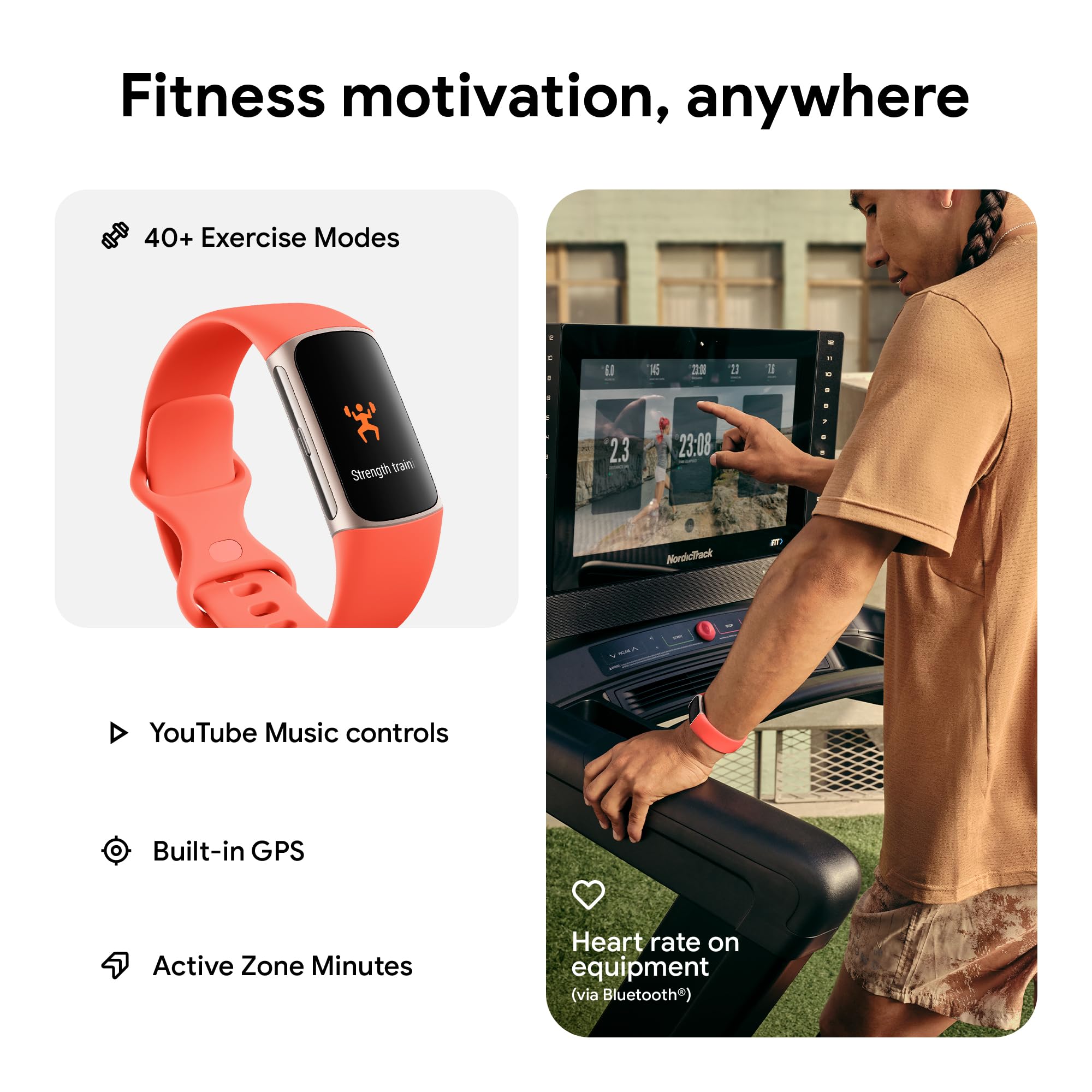 Charge 6 Fitness Tracker with Google apps, Heart Rate on Exercise Equipment,