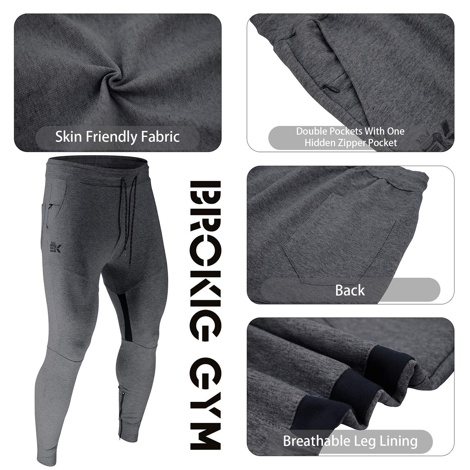 Mens Gym Jogger Pants,Casual Slim Workout Sweatpants with Zipper Pockets