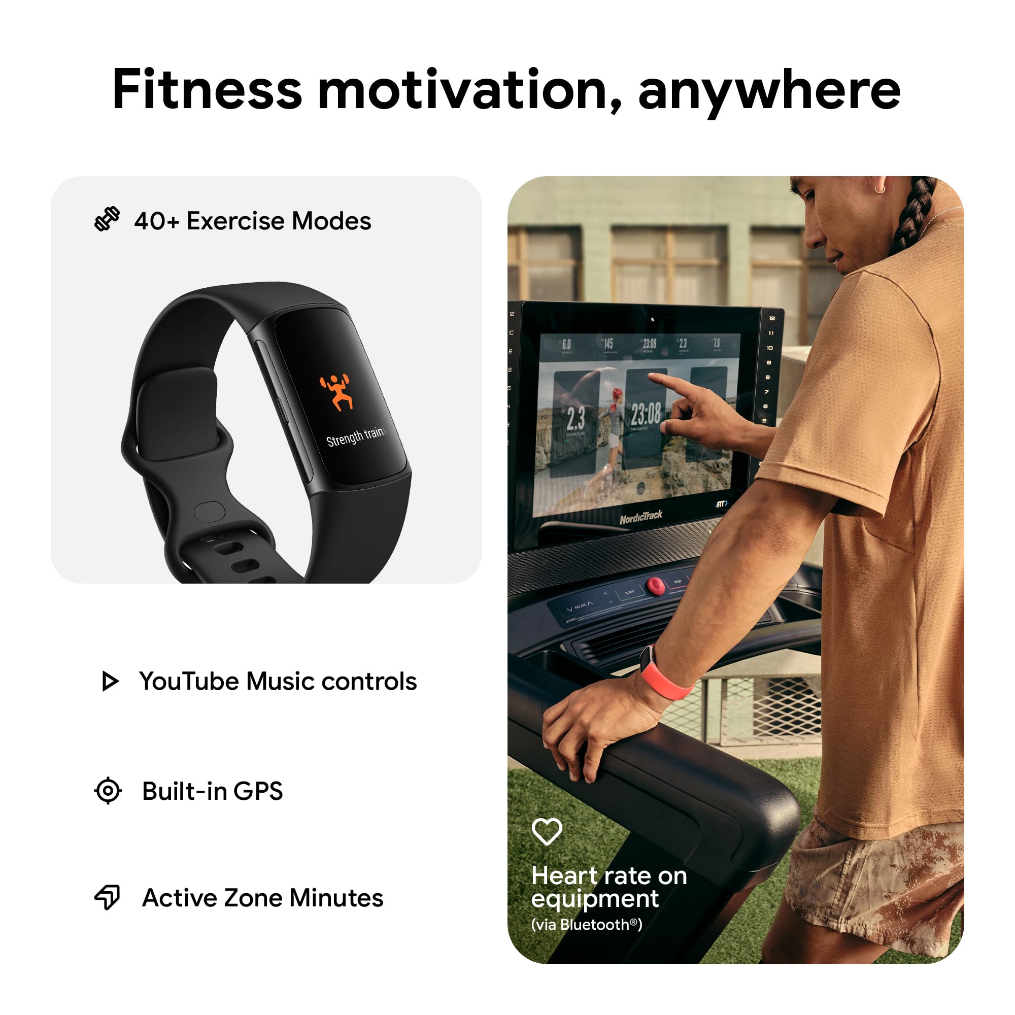 Charge 6 Fitness Tracker with Google apps, Heart Rate on Exercise Equipment,
