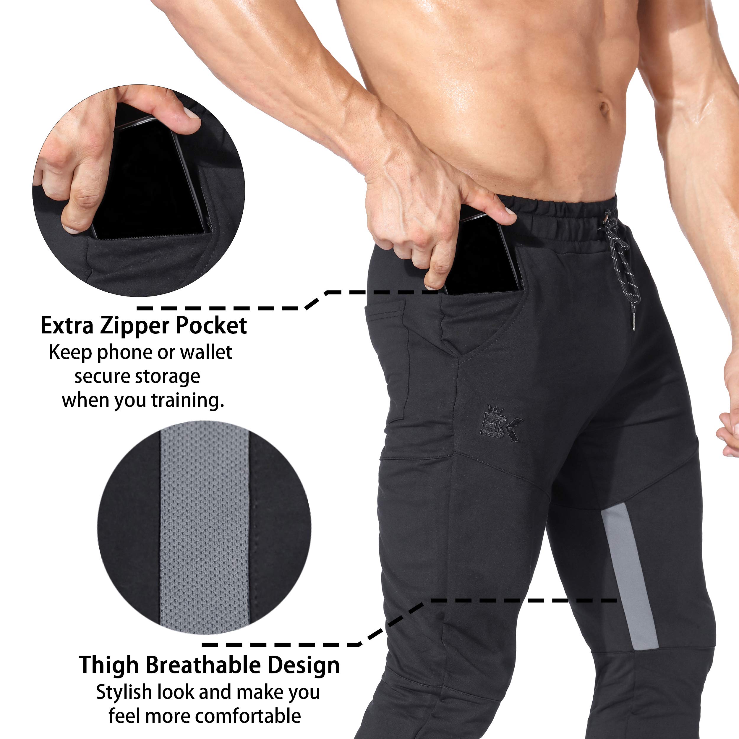 Mens Gym Jogger Pants,Casual Slim Workout Sweatpants with Zipper Pockets